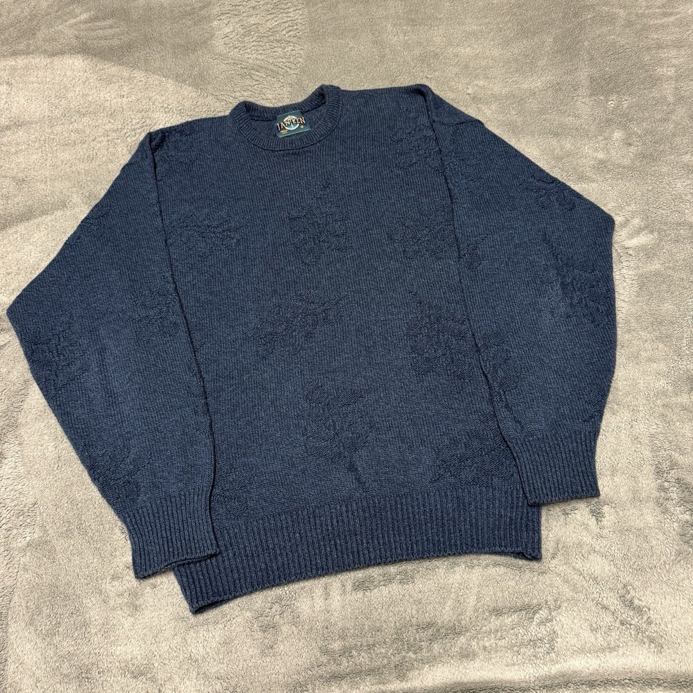 Vintage Jantzen Sweater Made In USA Size Medium Blue Leaf Pattern